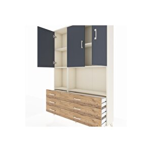 Arges Dolap 6 Raflı 6 Çekmeceli 3 Kapaklı 132x30x195 Aytaşı-antrasit/çam