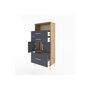 Hyperion Dolap 2 Raflı 3 Çekmeceli 2 Kapaklı 60x44x134 Çam-antrasit