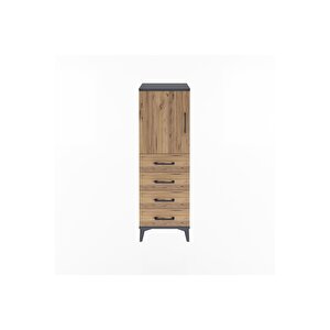 Arges Dolap 2 Raflı 4 Çekmeceli Tek Kapaklı 44x30x134 Antrasit-çam