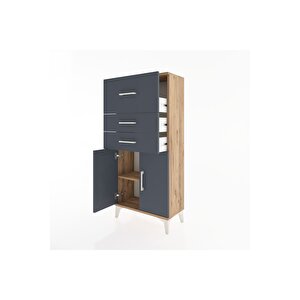 Hyperion Dolap Tek Raflı 3 Çekmeceli 2 Kapaklı 60x44x134 Çam-antrasit