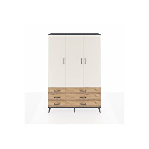 Arges Dolap 5 Raflı 6 Çekmeceli Tek Askılı 132x30x195 Antrasit-aytaşı/çam