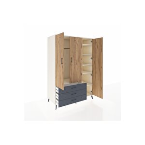 Kronos Dolap 6 Raflı 3 Çekmeceli Tek Askılı 132x59x195 Aytaşı-çam/antrasit