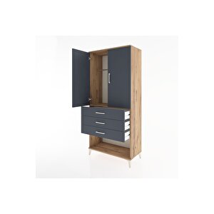 Hyperion Dolap Tek Raflı 3 Çekmeceli Tek Askılı 88x44x195 Çam-antrasit