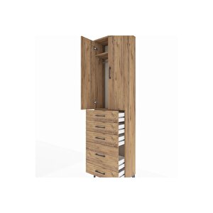 Arges Dolap 2 Raflı 5 Çekmeceli Tek Askılı 60x30x221 Çam-çam