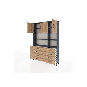 Arges Gardrop 8 Raflı 8 Çekmeceli 3 Kapaklı 132x30x195 Antrasit-çam