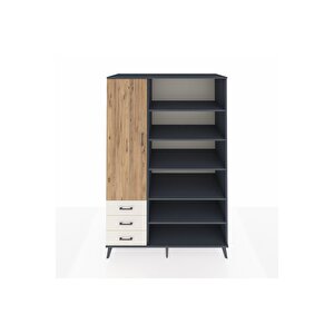 Kronos Dolap 9 Raflı 3 Çekmeceli 3 Kapaklı 132x59x195 Antrasit-çam/aytaşı