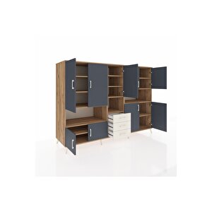 Kronos Dolap 13 Raflı 3 Çekmeceli 9 Kapaklı 220x59x163 Çam-antrasit/aytaşı