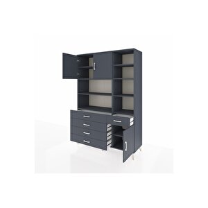 Hyperion Gardrop 9 Raflı 5 Çekmeceli 3 Kapaklı 132x44x195 Antrasit-antrasit