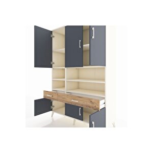 Hyperion Dolap 8 Raflı 2 Çekmeceli 6 Kapaklı 132x44x195 Aytaşı-antrasit/çam