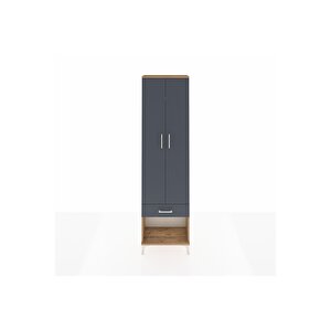 Arges Dolap 4 Raflı Tek Çekmeceli 2 Kapaklı 60x30x221 Çam-antrasit