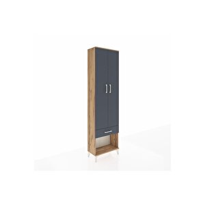 Arges Dolap 4 Raflı Tek Çekmeceli 2 Kapaklı 60x30x221 Çam-antrasit