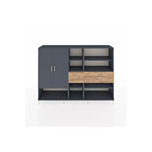 Hyperion Dolap 10 Raflı 2 Çekmeceli 2 Kapaklı 220x44x163 Antrasit-antrasit/çam