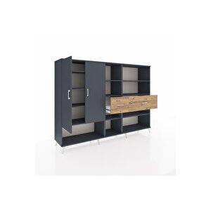 Hyperion Dolap 10 Raflı 2 Çekmeceli 2 Kapaklı 220x44x163 Antrasit-antrasit/çam