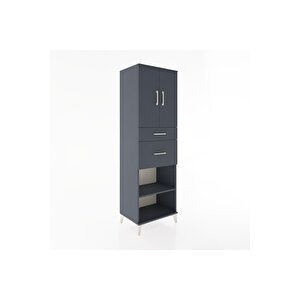 Hyperion Dolap 4 Raflı 2 Çekmeceli 2 Kapaklı 60x44x195 Antrasit-antrasit