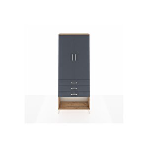 Arges Dolap 2 Raflı 3 Çekmeceli Tek Askılı 88x30x221 Çam-antrasit
