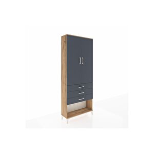 Arges Dolap 2 Raflı 3 Çekmeceli Tek Askılı 88x30x221 Çam-antrasit