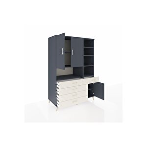 Kronos Dolap 8 Raflı 5 Çekmeceli 3 Kapaklı 132x59x195 Antrasit-antrasit/aytaşı