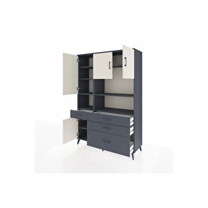 Hyperion Dolap 9 Raflı 4 Çekmeceli 4 Kapaklı 132x44x195 Antrasit-aytaşı/antrasit