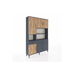 Arges Dolap 9 Raflı 4 Çekmeceli 4 Kapaklı 132x30x195 Antrasit-çam/antrasit