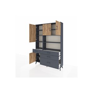 Arges Dolap 9 Raflı 4 Çekmeceli 4 Kapaklı 132x30x195 Antrasit-çam/antrasit