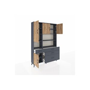 Arges Dolap 9 Raflı 4 Çekmeceli 4 Kapaklı 132x30x195 Antrasit-çam/antrasit