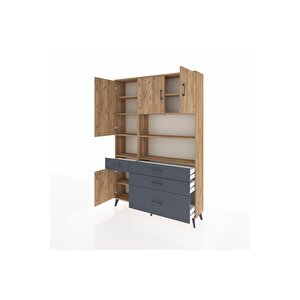 Arges Dolap 9 Raflı 4 Çekmeceli 4 Kapaklı 132x30x195 Çam-çam/antrasit