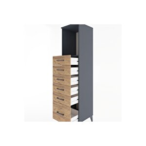Hyperion Dolap Tek Raflı 6 Çekmeceli 44x44x182 Antrasit-çam