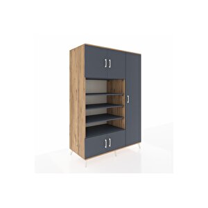 Kronos Dolap 11 Raflı 5 Kapaklı 132x59x195 Çam-antrasit/antrasit