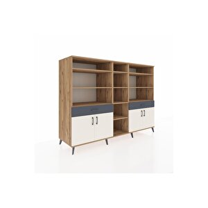 Kronos Dolap 12 Raflı 2 Çekmeceli 4 Kapaklı 220x59x163 Çam-aytaşı/antrasit