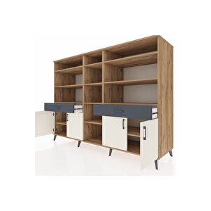 Kronos Dolap 12 Raflı 2 Çekmeceli 4 Kapaklı 220x59x163 Çam-aytaşı/antrasit