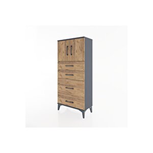 Hyperion Dolap Tek Raflı 4 Çekmeceli 2 Kapaklı 60x44x134 Antrasit-çam