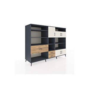 Kronos Dolap 13 Raflı 3 Çekmeceli 5 Kapaklı 220x59x163 Antrasit-aytaşı/çam