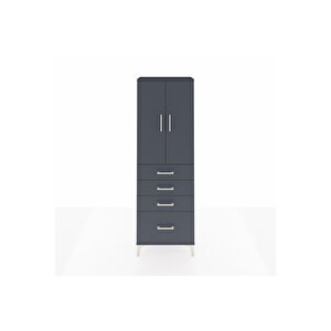 Arges Dolap 2 Raflı 4 Çekmeceli 2 Kapaklı 60x30x182 Antrasit-antrasit
