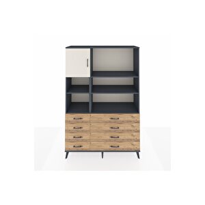 Hyperion Dolap 7 Raflı 8 Çekmeceli Tek Kapaklı  132x44x195 Antrasit-aytaşı/çam