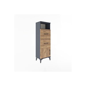 Arges Dolap Tek Raflı 2 Çekmeceli Tek Kapaklı 44x30x134 Antrasit-çam