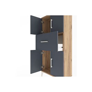 Arges Dolap Tek Raflı Tek Çekmeceli 4 Kapaklı 60x30x134 Çam-antrasit