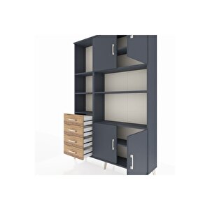 Arges Dolap 8 Raflı 4 Çekmeceli 4 Kapaklı 132x30x195 Antrasit-antrasit/çam