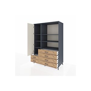 Kronos Dolap 7 Raflı 6 Çekmeceli Tek Kapaklı  132x59x195 Antrasit-aytaşı/çam