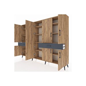 Arges Dolap 12 Raflı 2 Çekmeceli 8 Kapaklı 220x30x163 Çam-çam/antrasit