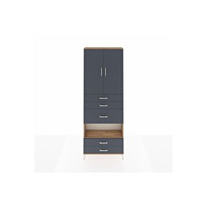 Arges Dolap 4 Raflı 5 Çekmeceli 2 Kapaklı 88x30x243 Çam-antrasit