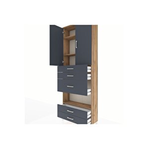 Arges Dolap 4 Raflı 5 Çekmeceli 2 Kapaklı 88x30x243 Çam-antrasit