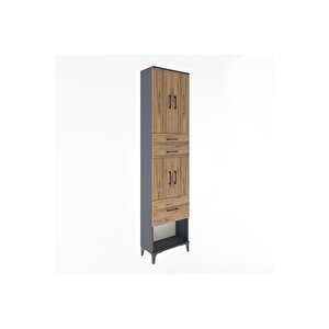 Arges Dolap 4 Raflı 3 Çekmeceli 4 Kapaklı 60x30x243 Antrasit-çam