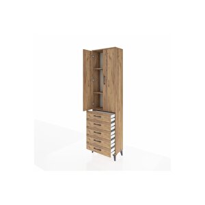 Arges Dolap 3 Raflı 5 Çekmeceli 2 Kapaklı 60x30x221 Çam-çam