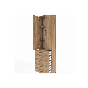 Arges Dolap 3 Raflı 5 Çekmeceli 2 Kapaklı 60x30x221 Çam-çam