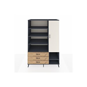 Kronos Dolap 9 Raflı 3 Çekmeceli Tek Kapaklı  132x59x195 Antrasit-aytaşı/çam