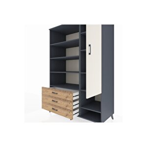 Kronos Dolap 9 Raflı 3 Çekmeceli Tek Kapaklı  132x59x195 Antrasit-aytaşı/çam