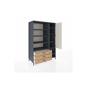 Kronos Dolap 9 Raflı 3 Çekmeceli Tek Kapaklı  132x59x195 Antrasit-aytaşı/çam