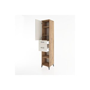 Hyperion Dolap 4 Raflı 2 Çekmeceli Tek Kapaklı 44x44x221 Çam-aytaşı