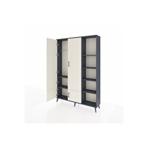 Arges Dolap 6 Raflı 4 Kapaklı Tek Askılı 132x30x195 Antrasit-aytaşı/antrasit