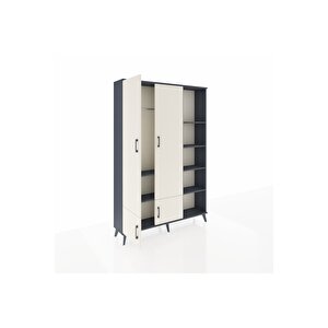 Arges Dolap 6 Raflı 4 Kapaklı Tek Askılı 132x30x195 Antrasit-aytaşı/antrasit